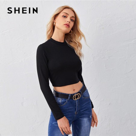 Shein Czarne Zasznurowane Plecy Crop Slim Tee Damskie Letnie Ci Gacze