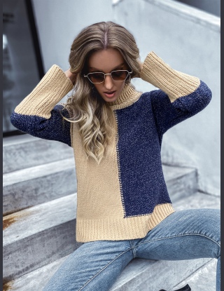 Swetry Rozdzielony Kolorowy Blok Codzienny