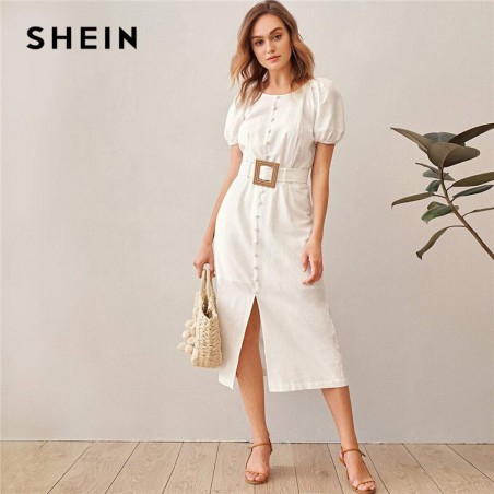 SHEIN White bufiaste rękawy...