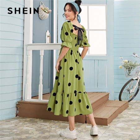 SHEIN Abaya zielona Polka...