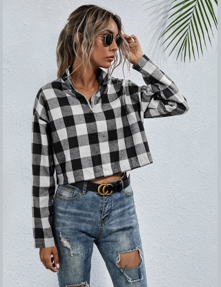 Bluzy Suwak Bawełniany Gingham (materiał) Codzienny