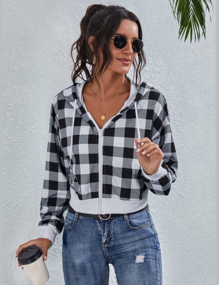 Bluzy Suwak Bawełniany Gingham (materiał) Codzienny