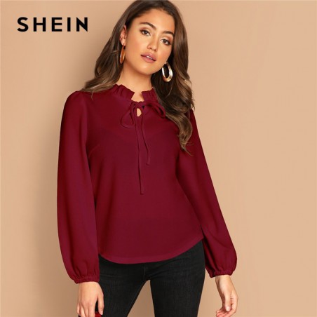 SHEIN bordowy Frilled Neck...