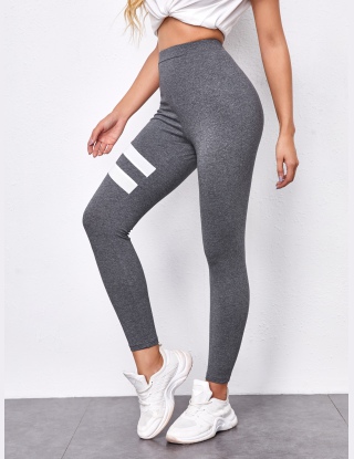 Leginsy W Paski Czarne Sportowy