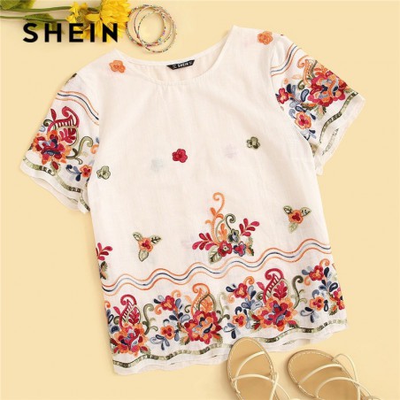 SHEIN haft kwiatowy Print...