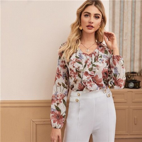 SHEIN V Neck Floral falbany...