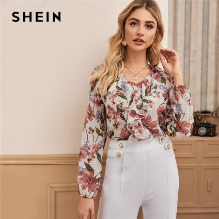 SHEIN V Neck Floral falbany...