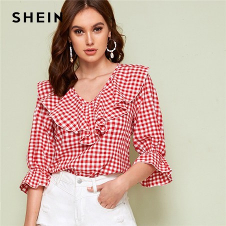 SHEIN czerwony V Neck...