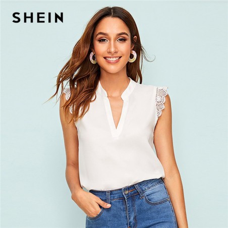 SHEIN v-plisy Lace...