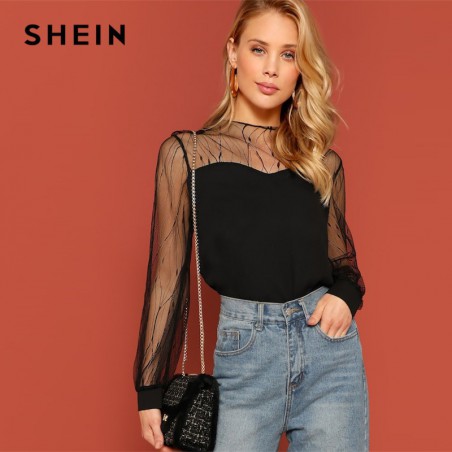 SHEIN czarny Sheer kontrast...