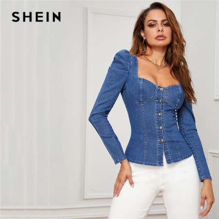 SHEIN niebieski guzik w...