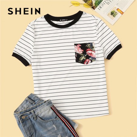 SHEIN Preppy Floral kieszeń...