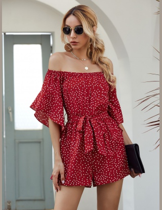 Kombinezony Z Pasem Kropki Ciemny zielony Boho