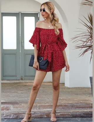 Kombinezony Z Pasem Kropki Ciemny zielony Boho