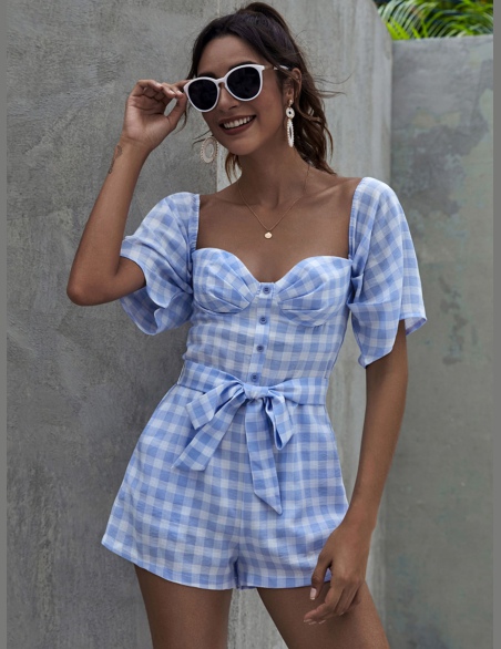 Kombinezony Z Pasem Bawełniany Gingham (materiał) Codzienny