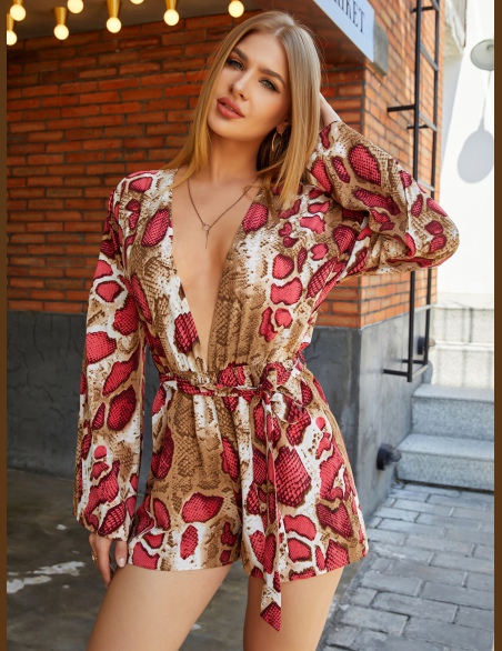 Kombinezony Z Pasem Nadruk Wężowej Skóry Elegancki