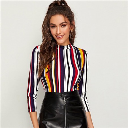 SHEIN Multicolor Mock-neck...