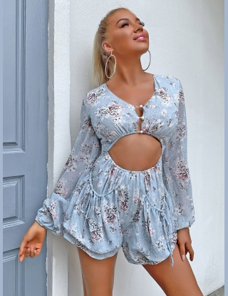 Kombinezony Wyciąć Kwiatowy Baby Blue Boho