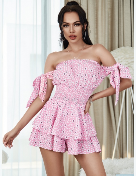 Kombinezony Węzeł Ditsy Kwiatowy Baby Pink Boho