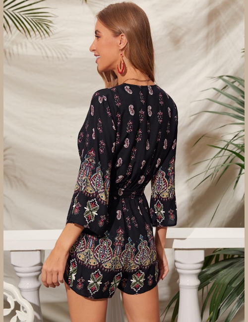 Kombinezony Z Pasem Wzór Paisley Granatowy Boho