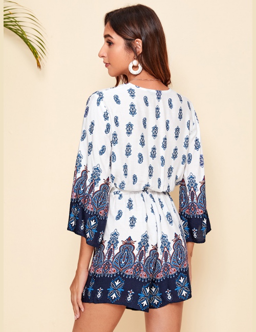 Kombinezony Z Pasem Wzór Paisley Granatowy Boho