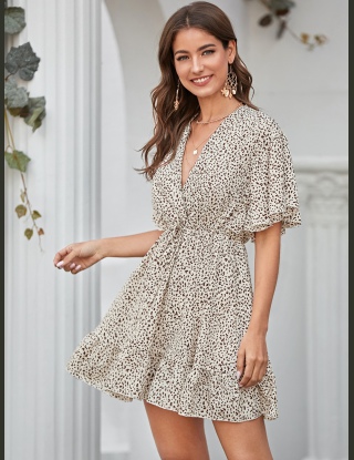 Sukienki Węzeł Cały Nadruk Granatowy Boho