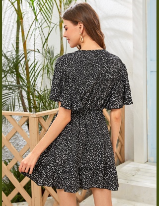 Sukienki Węzeł Cały Nadruk Granatowy Boho