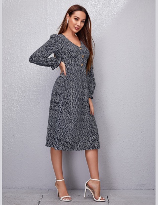 Sukienki Przód z Guzikami Ditsy Kwiatowy Boho