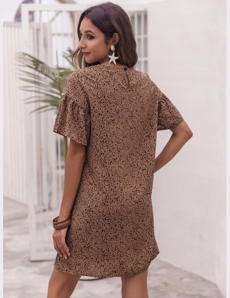 Sukienki Guziki Cały Nadruk Brązowy mocha Boho