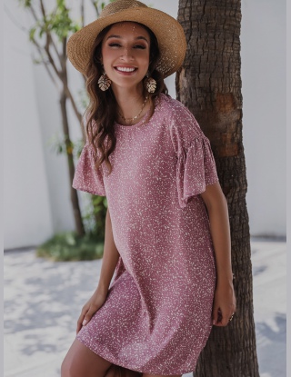 Sukienki Guziki Cały Nadruk Brązowy mocha Boho