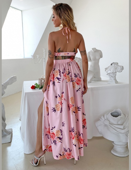 Sukienki Bez Pleców Kwiatowy Baby Pink Boho