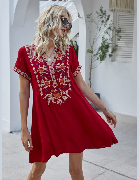 Sukienki Haft Kwiatowy Boho