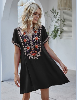 Sukienki Haft Kwiatowy Boho