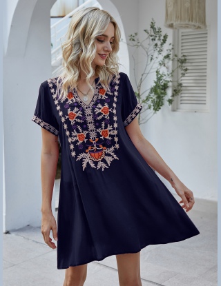Sukienki Haft Kwiatowy Boho
