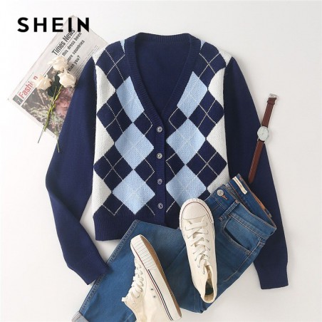 SHEIN granatowy Argyle...