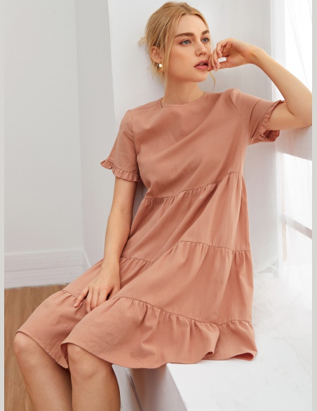 Sukienki Guziki Równy Koralowy różowy Boho
