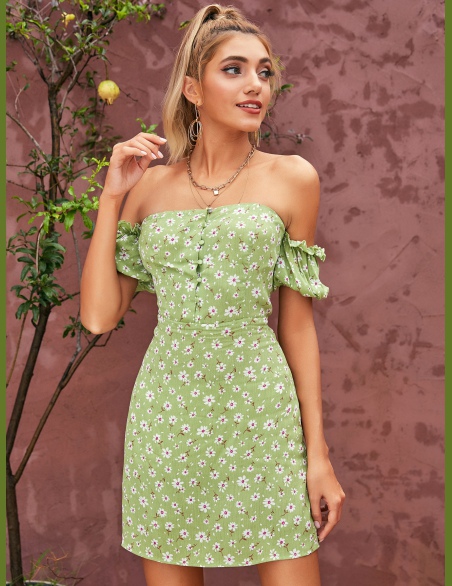 Sukienki Suwak Kwiatowy Zielona limonka Boho