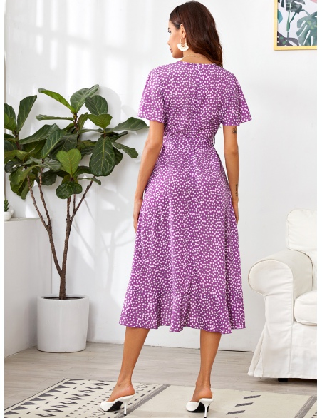 Sukienki Zmarszczony Ditsy Kwiatowy Purpurowy Boho