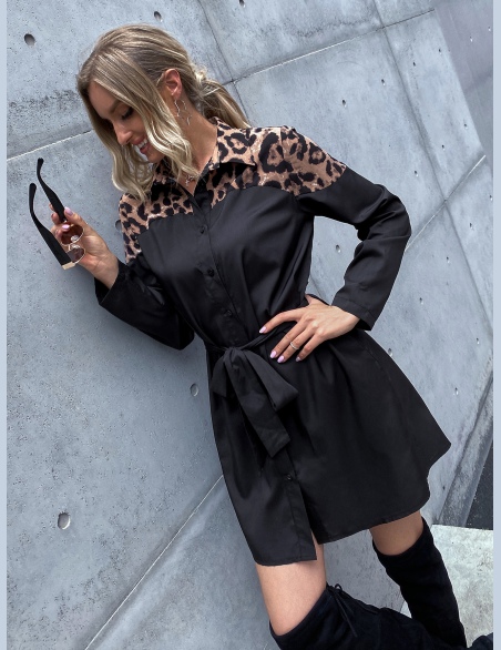 Sukienki Z Pasem Lampart Elegancki