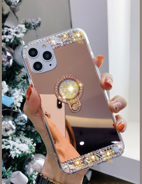 Etui na iPhone'a z ozdobnym lustrem z kryształu górskiego (z uchwytem pierścieniowym)