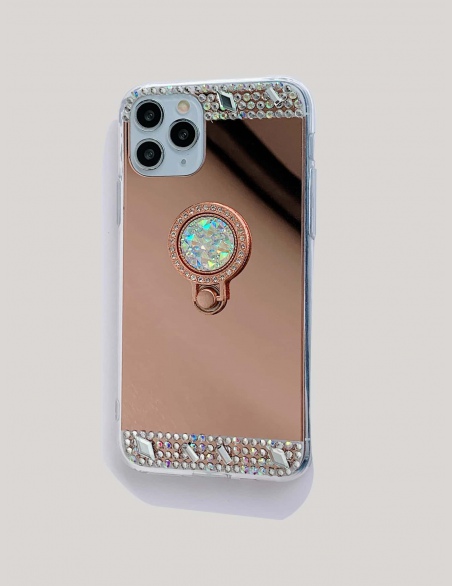 Etui na iPhone'a z ozdobnym lustrem z kryształu górskiego (z uchwytem pierścieniowym)