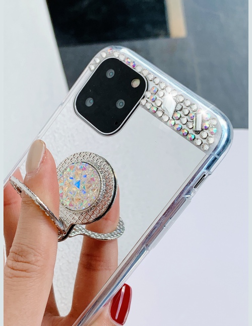 Etui na iPhone'a z ozdobnym lustrem z kryształu górskiego (z uchwytem pierścieniowym)