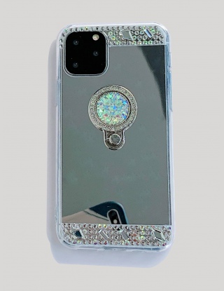 Etui na iPhone'a z ozdobnym lustrem z kryształu górskiego (z uchwytem pierścieniowym)