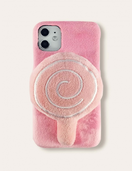 Pluszowe etui na iPhone'a z dekoracją w kształcie lizaka