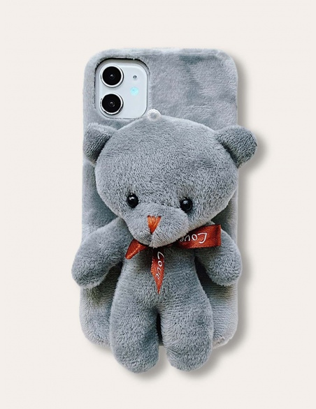 Pluszowe etui na iPhone'a z dekoracją misia