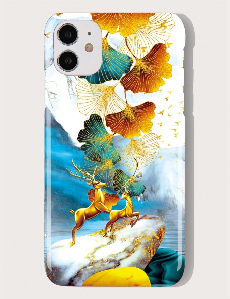 Etui na iPhone'a z wzorem liści i łosia