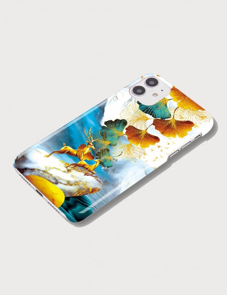 Etui na iPhone'a z wzorem liści i łosia