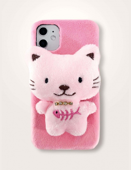 Pluszowe etui na iPhone'a z dekoracją kota