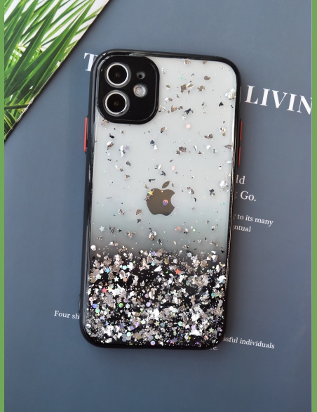Przezroczyste etui na iPhone'a z cekinami w kontrastującym kolorze