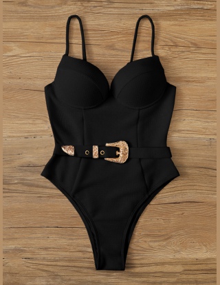 Texturerad spänndetalj Underwire badkläder i ett stycke